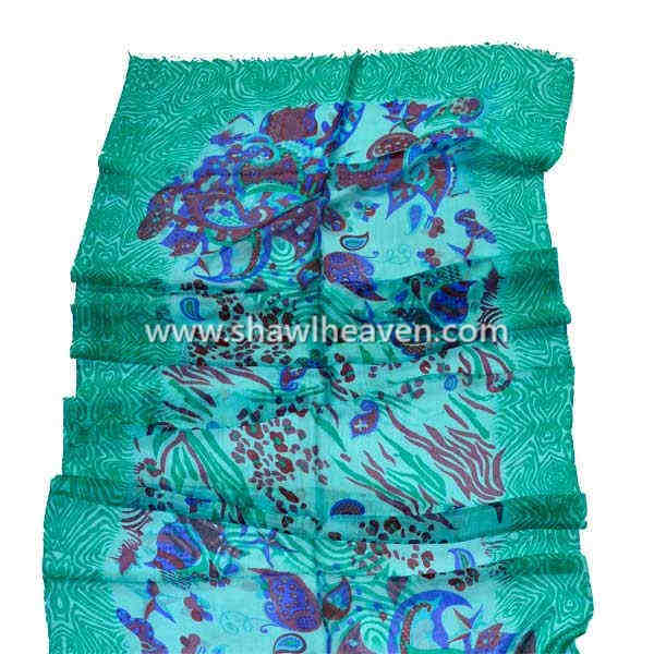 Tribal fusion print teal habotai silk scarf